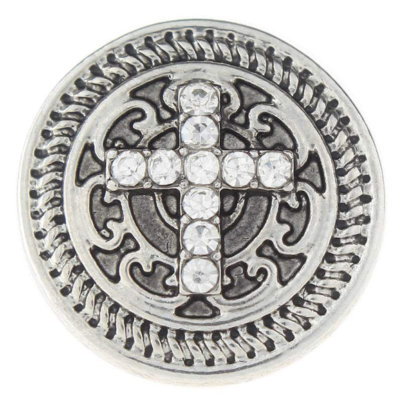 Snap - Cross with White Rhinestone