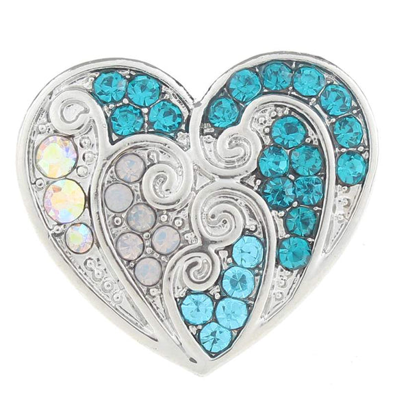 Snap - Teal Rhinestone Heart
