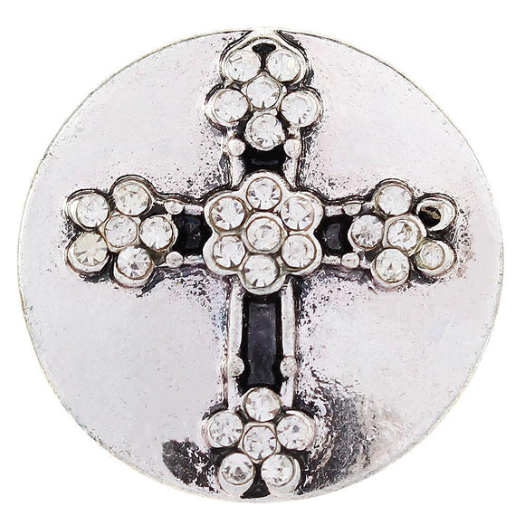 Snap - White Rhinestone Faith Cross