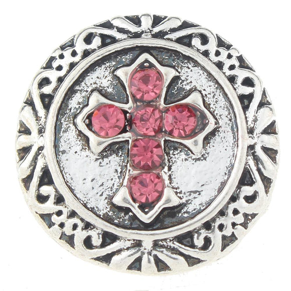 Snap - Cross Pink Rhinestone