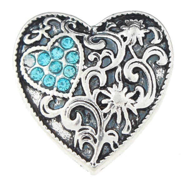 Snap - Teal Heart Rhinestone Accent
