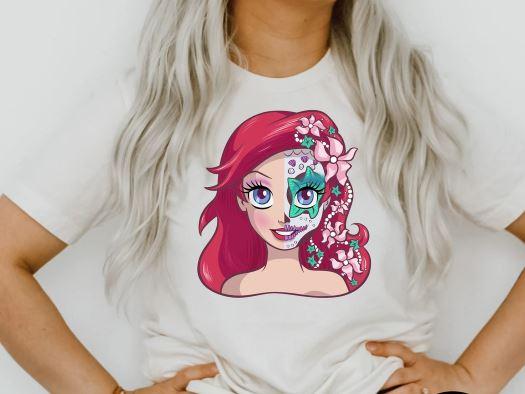 Ariel Inspired Full Color Sugar Skull Screen Printed Shirt