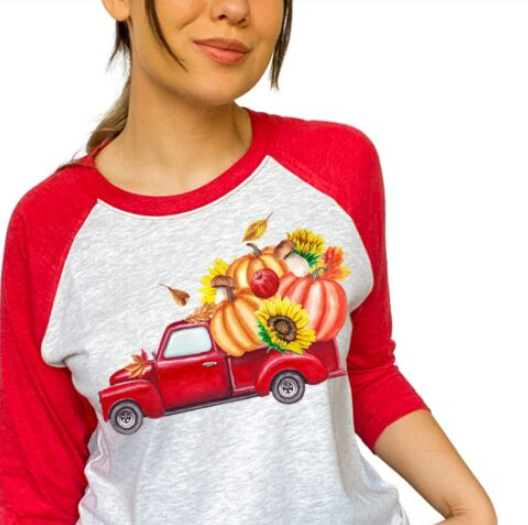 Fall Red Truck Screen Print Shirt