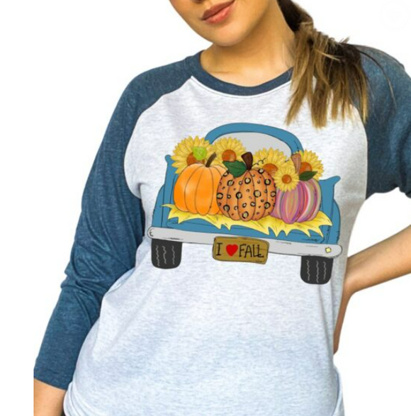 I Love Fall Pumpkin Truck Screen Print Shirt