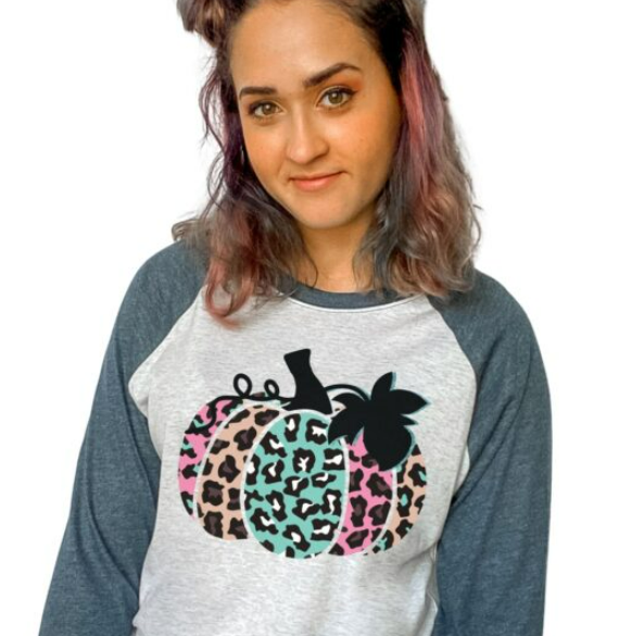 Colorful Leopard Print Pumpkin Screen Print Shirt