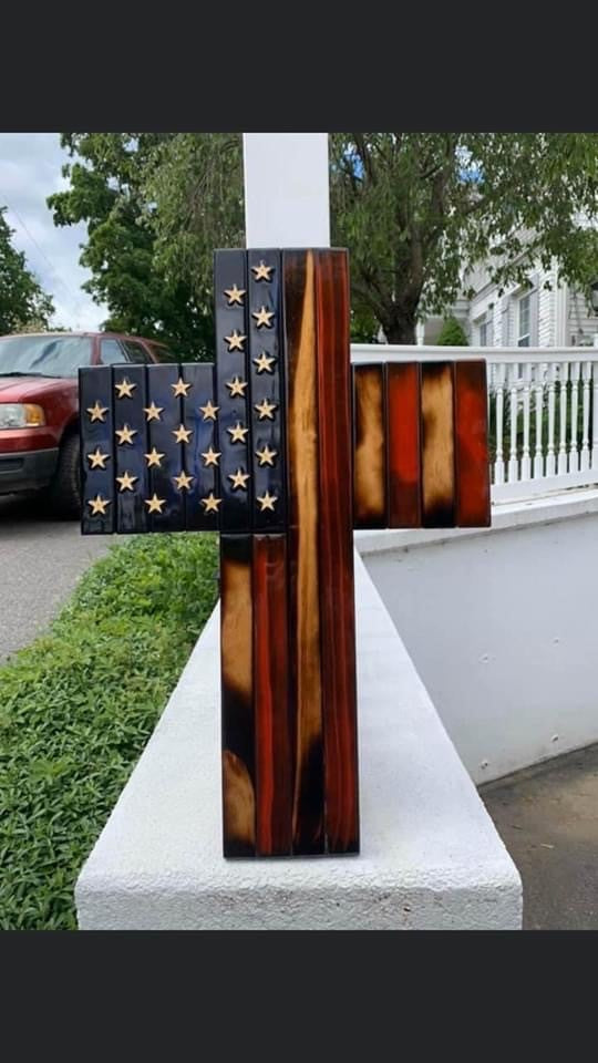 Wood Carved Flag Cross