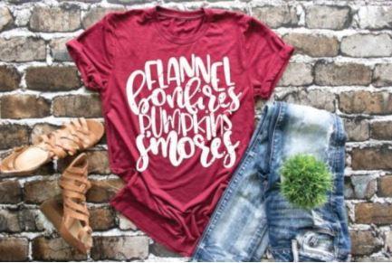 Flannel, Bonfire, Pumpkins, Smores Screen Printed Shirt