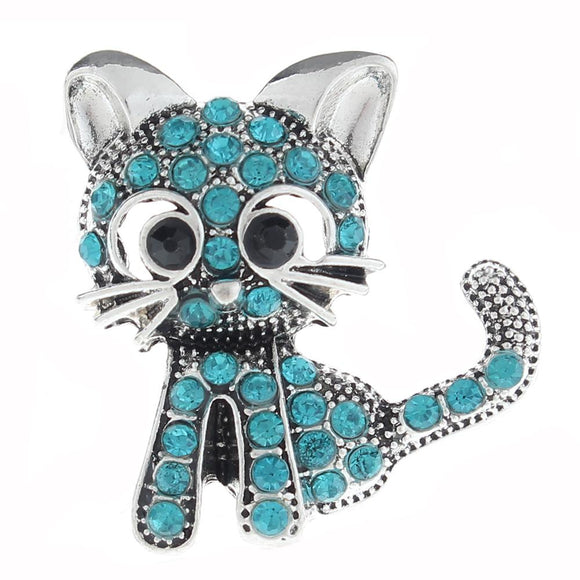 Snap - Cat Teal Rhinestone