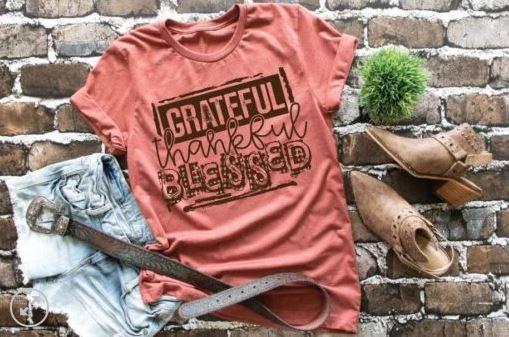 Grateful, Thankful Blessed Screen Printed Shirt