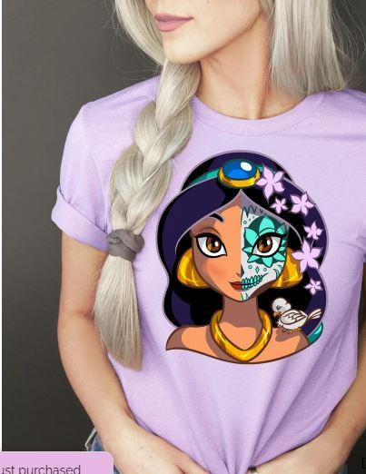 Jasmine Inspired Full Color Sugar Skull Screen Printed Shirt