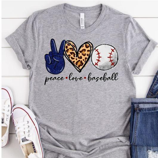 Peace Love Baseball Screen Printed Shirt