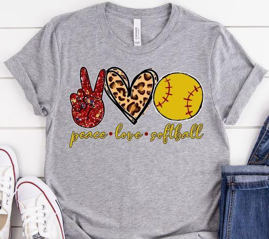 Peace Love Softball Screen Printed Shirt