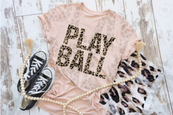 Play Ball Leopard Print Screen Printed Shirt