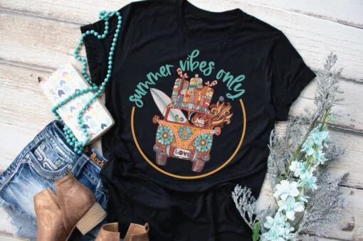 Summer Vibes Only Hippy Screen Printed Shirt