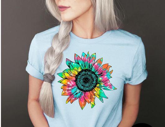 Tie Dye Sunflower Screen Printed Shirt