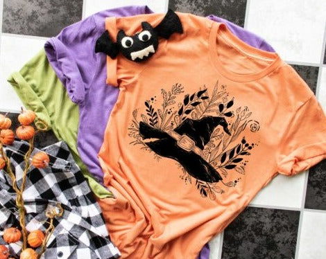 Floral Witch Hat Screen Print Shirt