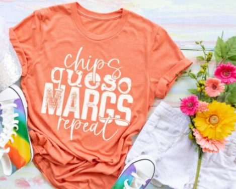 Chips Queso Margs Repeat Screen Print Shirt