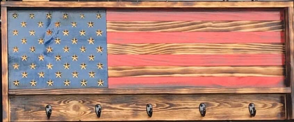 Wood Carved American Flag Coat Rack